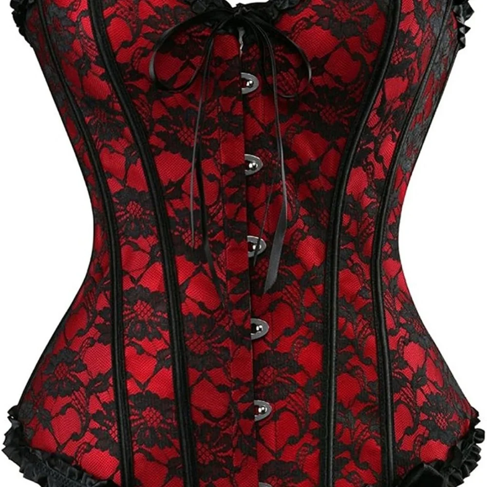 Chic Black and Red Lace Bustier Set